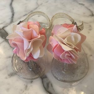 Pink Flower Clear Glitter Sandals